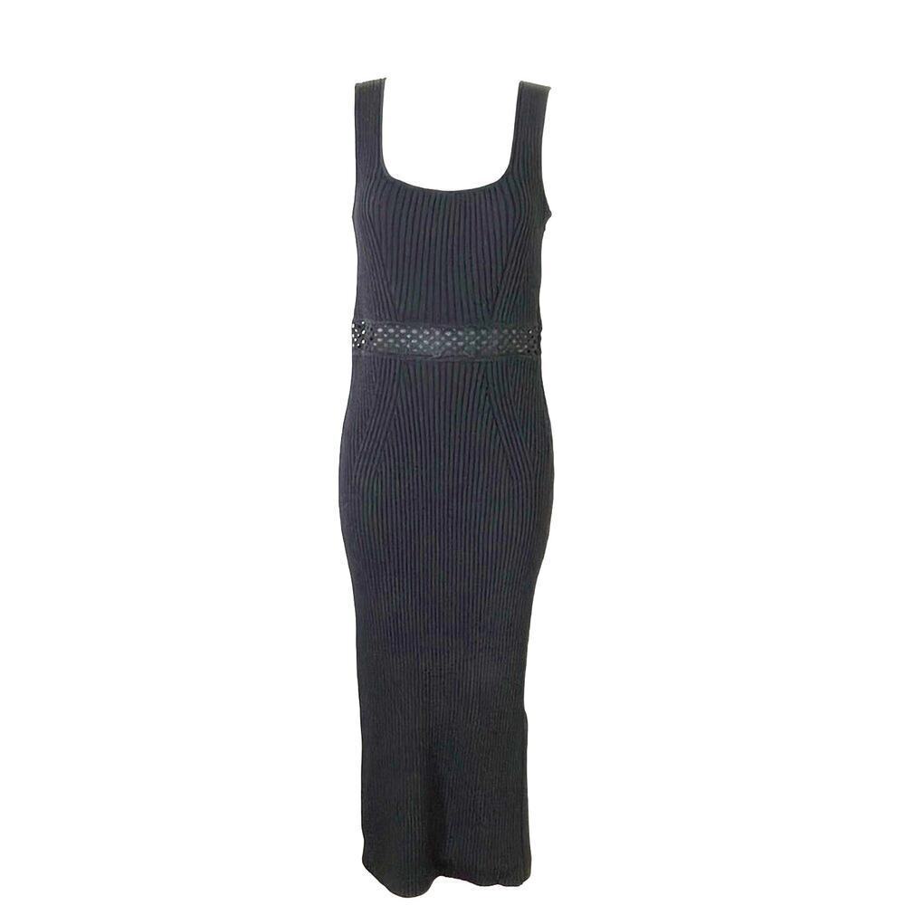 House of Harlow Black Rib Knit midi sleeveless sweater dress cut out detail sz S